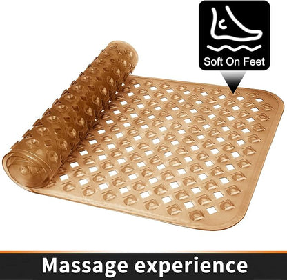 Yimobra Bathtub Mat Non Slip, 35"X16" Shower Mat with Strong Suction Cups&Drain Holes, Long Anti Slip Bath Tub Mat for Inside Shower, Machine Washable Fast Drying, Bathroom Essentials,Clear Brown
