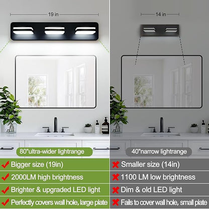 360° Rotate LED Bathroom Vanity Light Fixtures, 1300LM Acrylic Matte Black Vanity Lights for Bathroom, Modern Wall Lighting Fixtures Over Mirror Kitchen Living Room Hallway (Natural White Light 5000K)