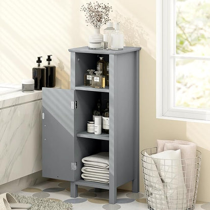 Tangkula Bathroom Floor Cabinet, Freestanding Narrow Storage Cabinet with Anti-Tipping Device, 3-Height Adjustable Shelf, for Bathroom Home Office, 12 x 12 x 31.5 Inches (Grey)