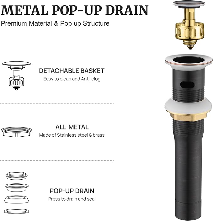 Pop up Sink Drain Stopper for Bathroom Vessel Vanity Sink Art Basin Oil Rubbed Bronze, Small Cap with Overflow, Metal Pop-up Drain Strainer with Detachable Basket Stopper | Pop Up Drain, Made of Metal, Small Cap, with Detachable Basket Stopper, Drain F...