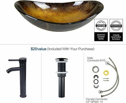 YOURLITE 24" Bathroom Vanity with Sink, White Bathroom Vanity with Faucet & Pop Up Drain Set,Traditional Vanity with Black Glass Bowl Bathroom Sink