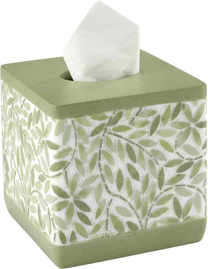 Avanti Linens - Tissue Box Cover, Resin Countertop Accessories, Guest Bathroom Essentials (Stratford Collection, Green)