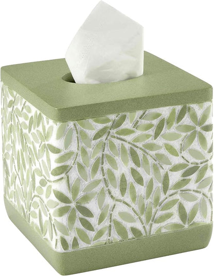 Avanti Linens - Tissue Box Cover, Resin Countertop Accessories, Guest Bathroom Essentials (Stratford Collection, Green)