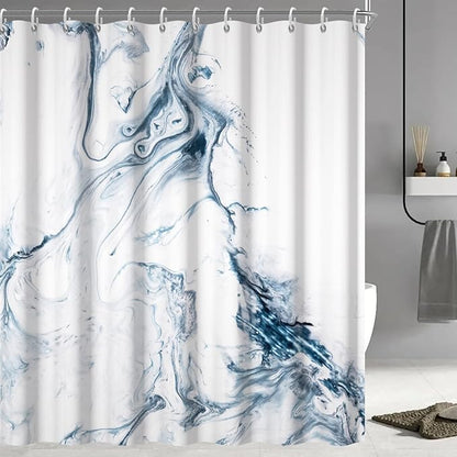 Blue and White Shower Curtain, Modern Ombre Blue Marble Shower Curtain Set with Hooks Aesthetic Waterproof Bathroom Decor, 72x96 Inch