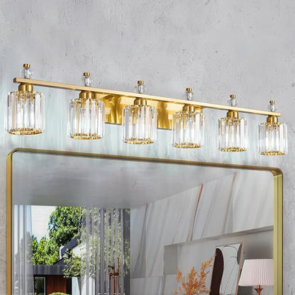Bathroom Vanity Lights 6-Light Gold Modern Crystal Vanity Light Fixtures Over Mirror Crystal Bathroom Vanity Lighting Fixtures