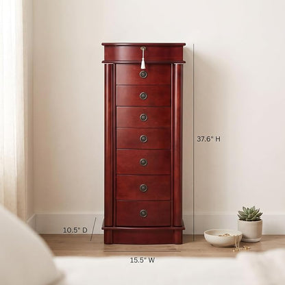 Hives and Honey Noelle Standing Jewelry Armoire, Locking Organizer with Mirror, 7 Drawers, Side Doors, Necklace Hooks, Ring Rolls, Jewelry Box for Earrings, Bracelets, and More