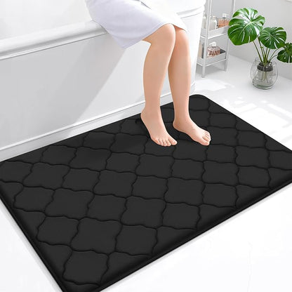 OLANLY Memory Foam Bath Mat Rug 47x32, Ultra Soft and Absorbent Bathroom Rugs, Non-Slip, Comfortable, Machine Washable Bath Carpet for Bathroom Floor, Tub, Shower and Home Decor Accessories, Black