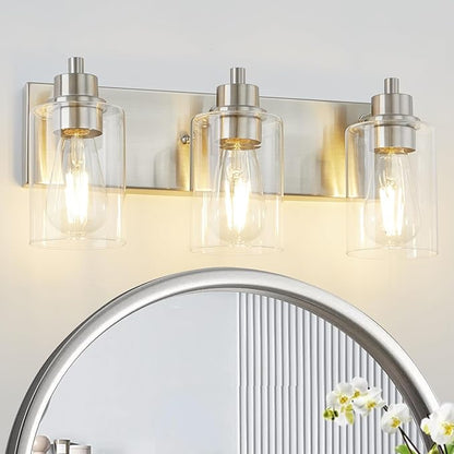 Brushed Nickel Bathroom Vanity Light, Bathroom Light Fixtures Over Mirror, Modern Vanity Lamp with Clear Glass Shade, Wall Sconce for Mirror