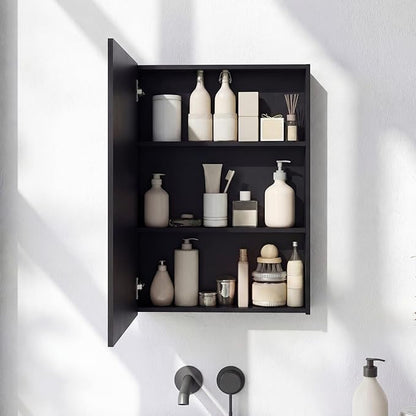 Panana Bathroom Cabinet Medicine Cabinets with Single Mirrored Door Wall Mounted Cabinet with Mirror, Storage Shelf with Adjustable Shelves Storage Organizer Kitchen Cupboard (Black, 15.7x23.6 inch)
