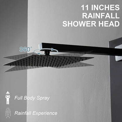 Homevacious Shower Panel Tower System,Stainless Steel Bathroom Stand Up Shower Kit,Wall-Mount Shower Panels with Rainfall Shower Head,4 Massage Body Jets,Tub Spout and Handheld Shower,Matte Black