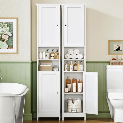 TEENFON 67" Tall Bathroom Cabinet with Adjustable Shelves and Doors, Narrow Bathroom Storage Cabinet for Small Space, Living Room, Entryway, Kitchen, White