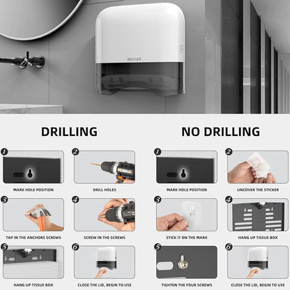 Paper Towel Dispenser,Large Capacity Wall Mount Tissue Dispensers with Smart Lock, Used for Kitchen and Bathroom 300+ Multifold Toilet Paper Holders White