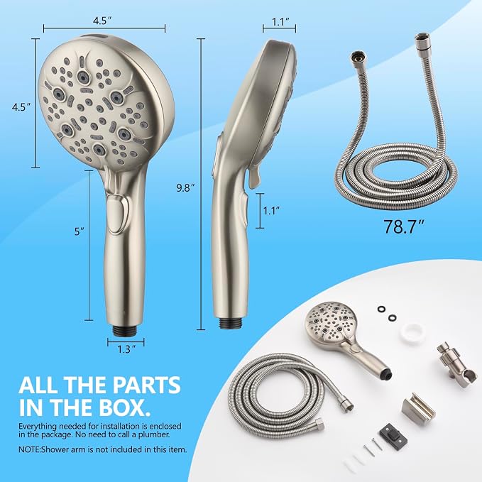Shower Head with Handheld, 9-Setting High Pressure Shower head with handhelds, Built-in Handheld Power Spray, 79in Extra Long Stainless Steel Hose & Shower Head Holder (Brushed Nickel)