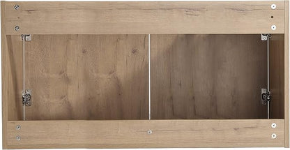 Wall Mount 36 Inch Bathroom Vanity W/Sink Combo for Small Space, Modern Design Vanity Cabinet Gel Basin Countertop, Float Mounting Design Cabinet Set with Double Doors (Oak, 35.4''x18.1''x19.3'')