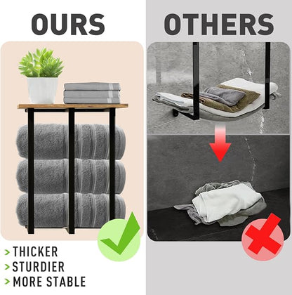 Towel Rack Wall Mounted with Shelf, Beautiful Storage for Small Bathroom, Neat Organizer for Rolled Towels, 3 Sturdy Iron Bars & Holds 25kg Weight