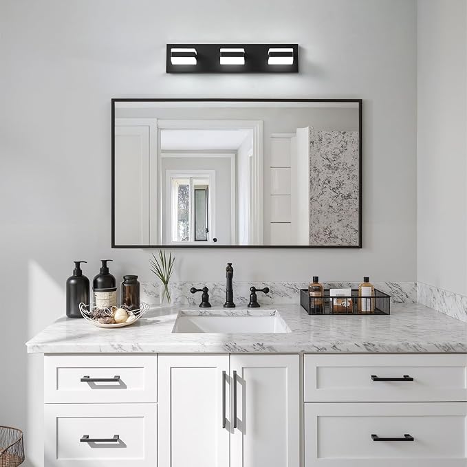 Bathroom Lighting Fixtures Over Mirror, 3 Light Black Vanity Light | Cool White, 5000K, Modern Vanity Wall Lights for Bath, Dressing Room, Restroom, 21.6 inch