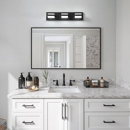 Bathroom Lighting Fixtures Over Mirror, 3 Light Black Vanity Light | Cool White, 5000K, Modern Vanity Wall Lights for Bath, Dressing Room, Restroom, 21.6 inch