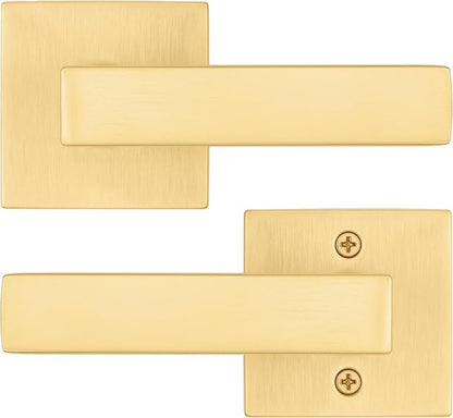 Kwikset Singapore Interior Passage Door Handle, Lever for Closet and Hallway Doors, Reversible Non-Locking Handle Lever, Satin Brass, with Microban Protection (Pack of 4)