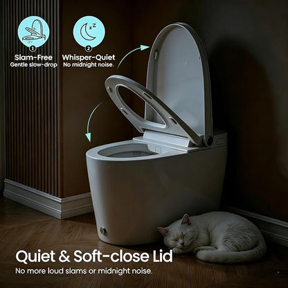 R&T W5203-2 Tankless Smart Toilet Touchless Auto Flush 1.1/1.6 GPF Dual Flush, Battery-Operated One-Piece Intelligent Toilet for Bathroom, Foot Kick & Manual, Non-Electric Bidet
