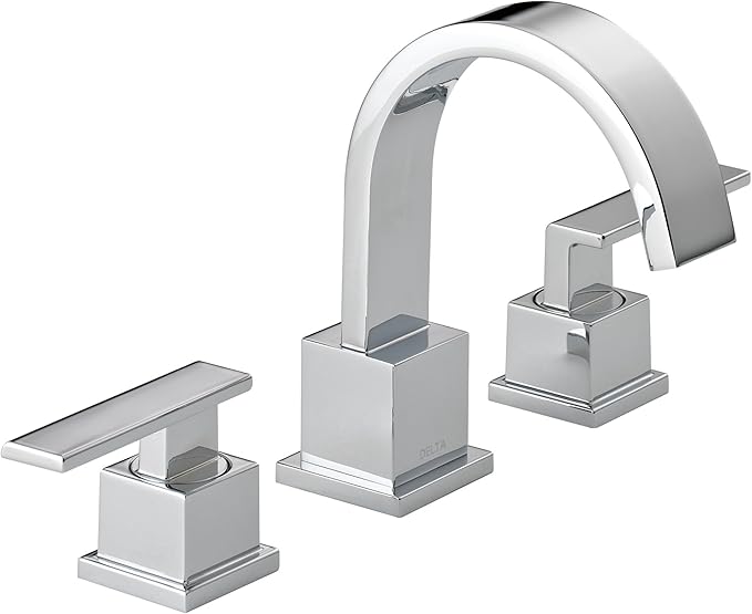 Delta Vero Chrome Bathroom Faucet 3 Hole, 8 Inch Widespread Bathroom Sink Faucet for Vanity, Metal Push-Pop Drain Assembly, Chrome 3553LF