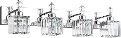 PRESDE Crystal 4 Light Bathroom Vanity Lights Chrom Vanity Light for Bathroom Over Mirror Modern Bath Wall Lighting