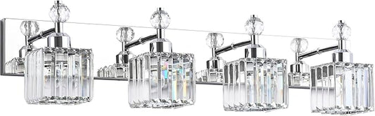 PRESDE Crystal 4 Light Bathroom Vanity Lights Chrom Vanity Light for Bathroom Over Mirror Modern Bath Wall Lighting