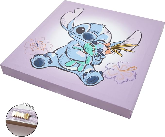Disney Stitch 4-Pack Canvas LED Wall Art Set,Children’s Hanging Wall Décor for Bedroom & Playroom, Each Piece 11" x 11"