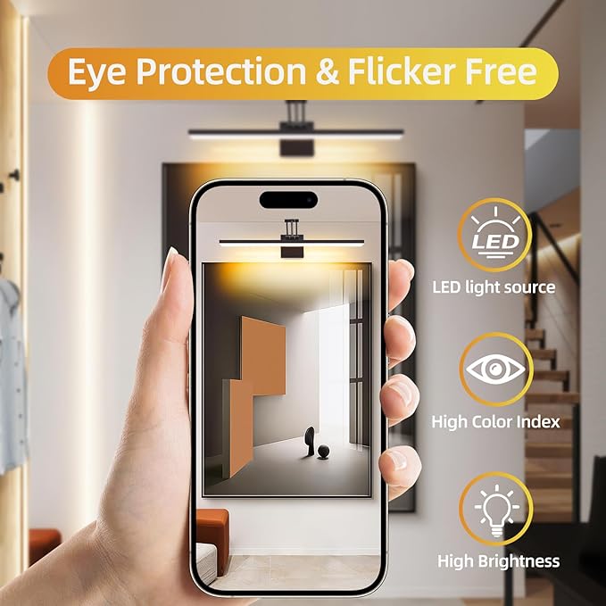 MantoLite 24'' Picture Lights Wall Vanity Lights Bathroom 12W LED Dimmable Modern Mirror Wall Lights Bedroom Adjustable Swing arm Bathroom Lighting Fixture Touch dimming
