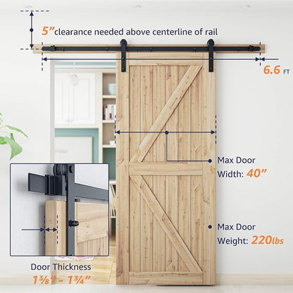 SMARTSTANDARD 6.6ft Sliding Barn Door Hardware kit, Fit 36-40" W Doorpanel | Barn Door Track, Sliding Door Hardware kit, Smoothly and Quietly -Heavy Duty Sturdy -Easy to Install, I Shape Hanger