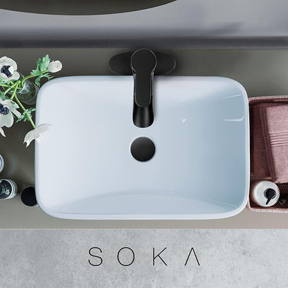 Matte Black Bathroom Faucet Waterfall Bathroom Sink Faucets Single Handle Single Hole Lavatory Washbasin Faucet with Pop Up Drain, Modern Vanity Sink Faucet