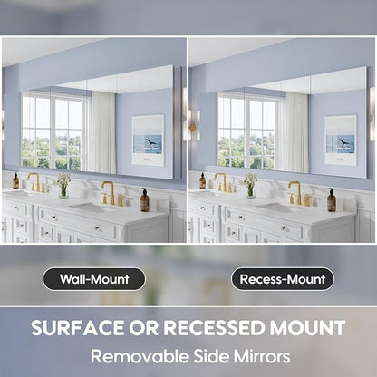 104" x 36" Bathroom Medicine Cabinet with Mirror, Anodized Chrome Aluminum Frame, Surface Mount or Recessed Medicine Cabinet with Mirror, Bathroom Mirror with Storage, Five Doors