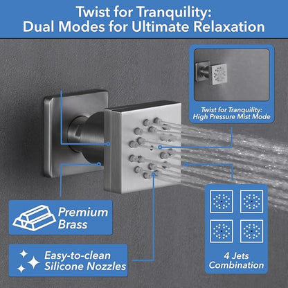 VANFOXLE Shower Faucet Set Brushed Nickel Shower System,Four Modes Shower Faucet with 2 in 1 Handheld,Ceiling Mount 10 Inch Shower Head with Waterfall Spout, 4 PCS Dual Modes Body Jets