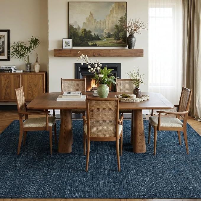 Garvee Living Room Rugs 10x13 Dining Room Rugs for Under Table Non Slip Modern Solid Color Throw Rug Non Shedding Low Pile Ultra Soft Mats Foldable Thin Contemporary Carpet for Bedroom Nursery, Navy | Machine Washable Non Slip Solid Color Non Shedding ...