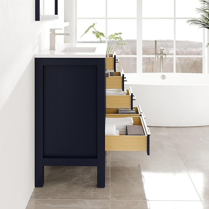 Eviva London 36 in. Blue Single Sink Bath Vanity with Carrara Quartz Top and Undermount Porcelain Sink