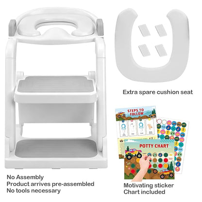 Potty Training Seat with Step Ladder for Kids Boy Girl, Grey | No Assembly Required, Toddler Toilet Training, Foldable Non-Slip Steps, Splash Guard, 2-in-1, Adjustable, Potty Ladder Chair