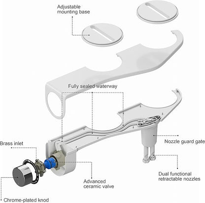 Toilet Bidet with Dual Nozzle Spray,No Electric Bidet Attachment for Toilet with Adjustable Water Pressure,Easy Install Toilet Seat Bidet with Feminine Wash and Rear Wash,Suit for Tight Space