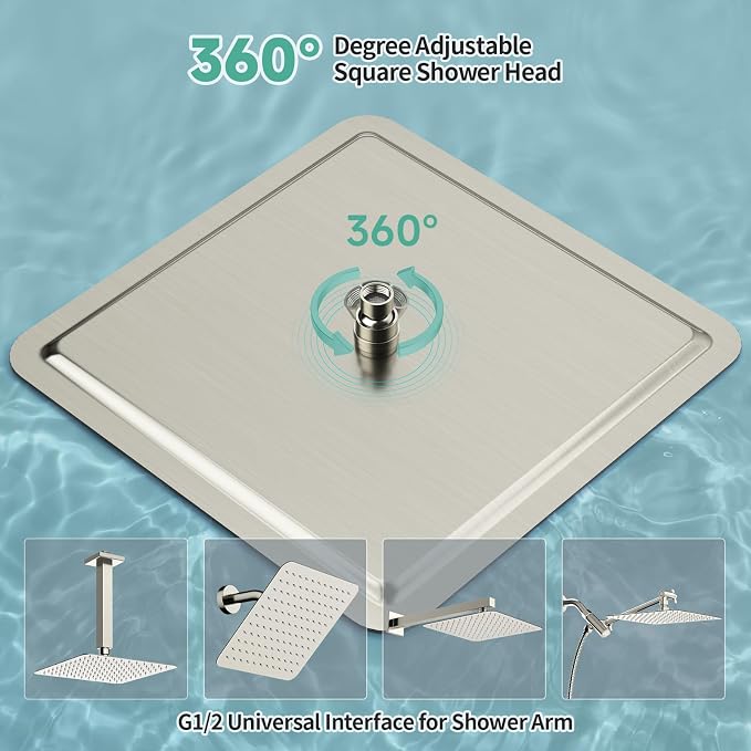 SR SUN RISE 16 Inch Extra Large Rain Shower Head Brushed Nickel 304 Stainless Steel High Pressure Rainfall Showerhead Ultra Thin Water Saving