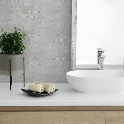 10 - Sheet Peel and Stick Backsplash Wall Tile, PVC Kitchen Backsplash, Stick on Tiles for Backsplash Kitchen (12'' X 12'', White Gray)