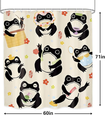 LGhtyro Funny Frog Shower Curtain Bathroom Set 60Wx71H Inches Fun Kids Cartoon Animal Asian Japanese Style Traditional Floral Bath Accessories Hilarious Lovely Art Home Decor Fabric 12 Pack Hooks