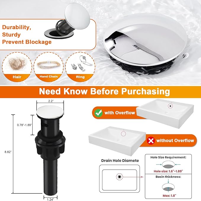 Chrome Bathroom Faucet, Waterfall Bathroom Sink Faucet, Bathroom Faucet 1 Hole, Single Handle Mixer Tap Lavatory Vanity Bath Commercial with Pop Up Drain Combo with Overflow