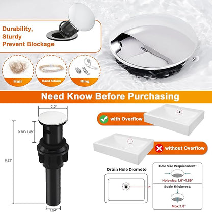 Chrome Bathroom Faucet, Waterfall Bathroom Sink Faucet, Bathroom Faucet 1 Hole, Single Handle Mixer Tap Lavatory Vanity Bath Commercial with Pop Up Drain Combo with Overflow