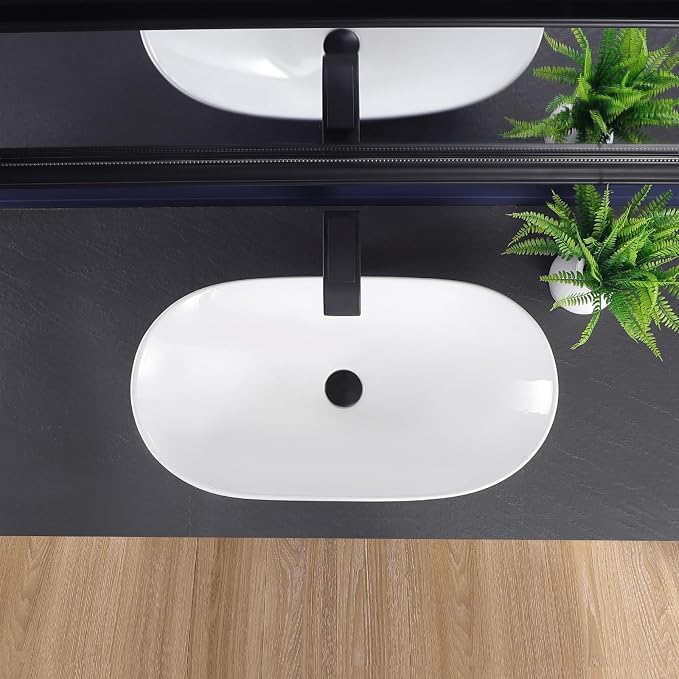 Vessel Sink 27.6"x14.8" Oval Bathroom Sink White Above Counter | Modern Porcelain Ceramic Drop-in Vanity Sink for Bathrooms Art Basin