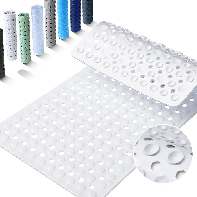 Yimobra Bathtub Mat Non Slip, 27.5"X15.5" Machine Washable Shower Floor Mat, Soft on Feet, Bathmat with Drain Holes and Suction Cups, Bathroom Essentials, White