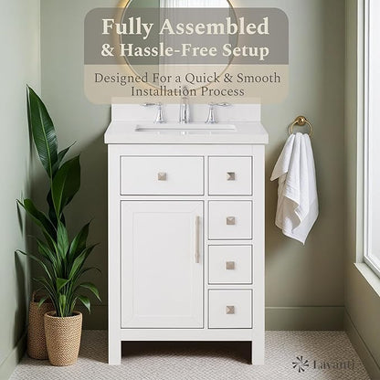 Lavanti Oakford 24 Inch Bathroom Vanity with Sink – Stylish White Vanity Bathroom with Storage Cabinet – Modern Bathroom Vanities with Single Vanity Sink & Quartz Countertop
