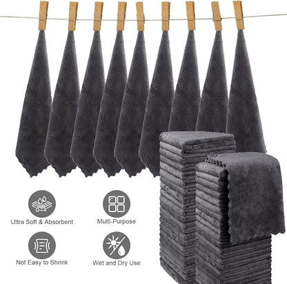 Orighty Washcloths 96 Pack, Ultra Soft Face Cloths 12 x 12 inch, Absorbent & Quick Drying Coral Velvet Washcloth Bulk, Multi-Purpose Face Cloth for Household, Cleansing and Sport (Grey)