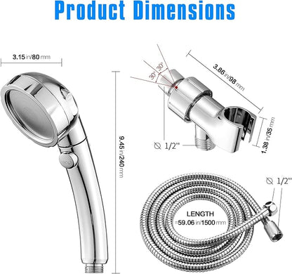 JONKEAN Handheld Shower Head with Hose for RV Chrome | High Pressure and Water Saving, ON/OFF Switch, Easy to Detachable, Equipped with 3 Spray Modes and Bracket