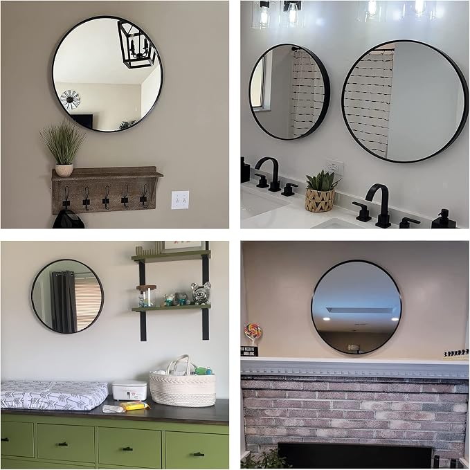Round Mirror, 22 inch Black Circle Mirror, Matte Black Metal Frame | High Definition,Waterproof,Rust-resistant,Round Mounted Mirrors for Bathroom,Living Room,Bedroom,Hallyway,Vanity,Wall Décor