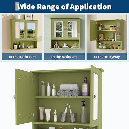 Bathroom Wall Cabinet with Mirrored Doors – Slim Medicine Cabinet with Adjustable Shelf – 2.2x23x5.1 Inch Compact Wall Cabinet for Bathroom, Kitchen, Laundry Room, Entryway