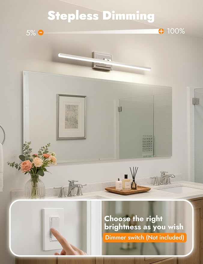 31.5 Inch Modern Bathroom Light Fixture, 18W 5CCT Dimmable LED Chrome Bathroom Vanity Lights Over Mirror, Vanity Lights for Bathrooms Restroom Mirror- ETL Certified