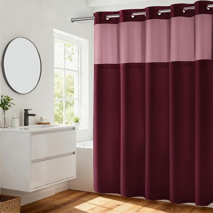 River Dream Waffle No Hook Shower Curtain with Liner,Red Rio,71x74 | Dotted Waffle,Snap-in Liner,Heavy Duty,Quick Dry,Mesh Top Window,With Bottom Magnets,Hotel-Grade,Washable,Standard Size
